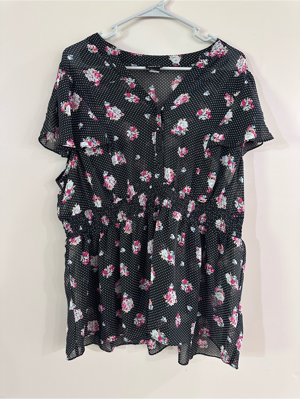 torrid Black Floral Dot Peplum Blouse - Pink & White